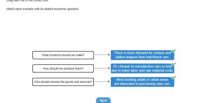 Match each economic concept with the scenarios that illustrates it