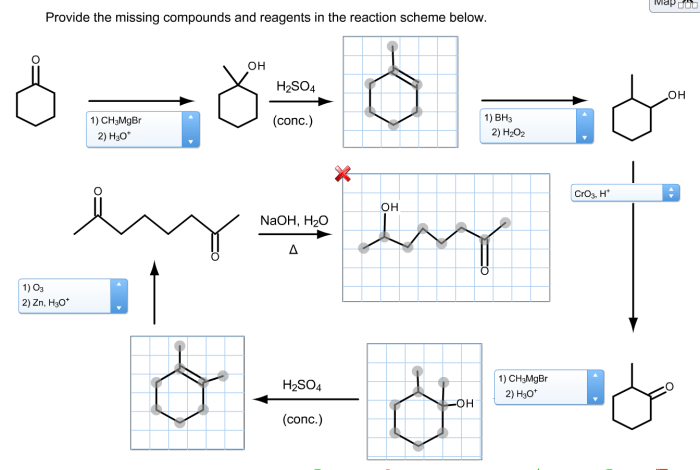 Provide the missing compounds and reagents in the reaction scheme