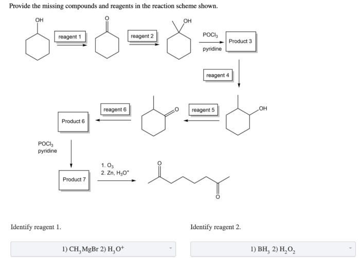 Provide the missing compounds and reagents in the reaction scheme